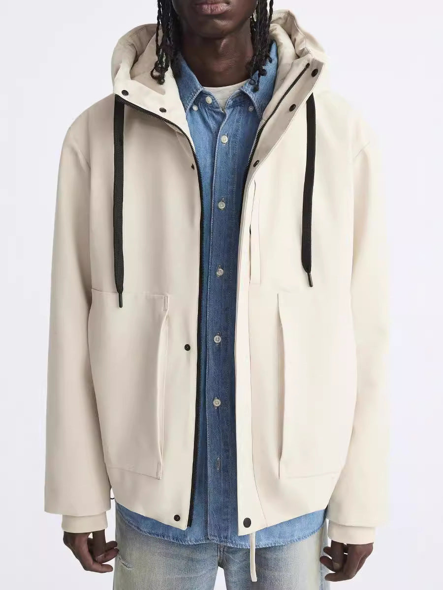 Men's modern water-repellent jacket with hood and practical pockets Skorter