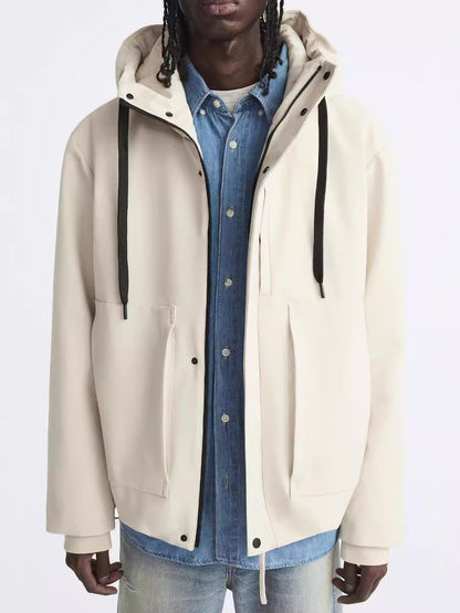 Men's modern water-repellent jacket with hood and practical pockets Skorter