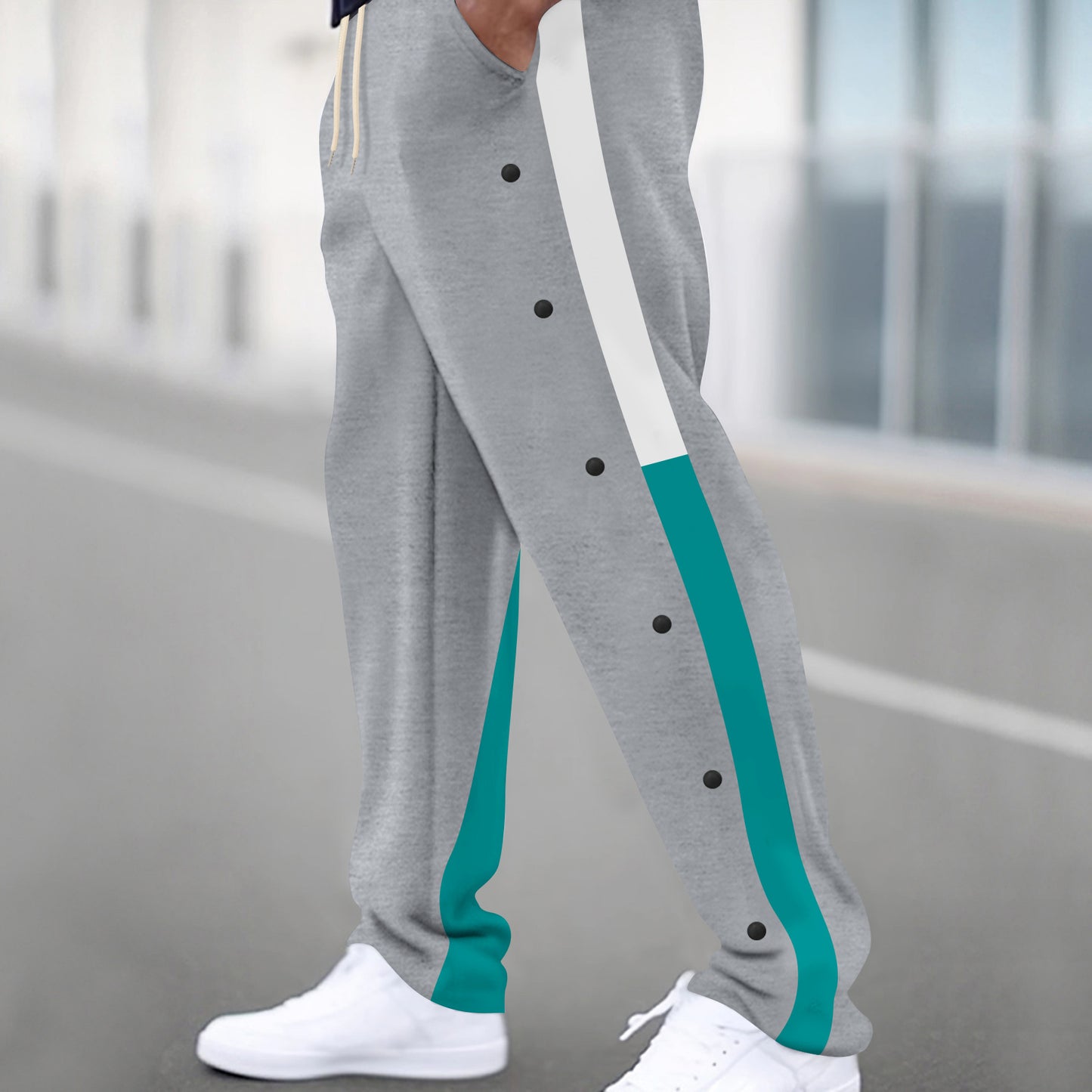 Men's Sporty Zipper Jogging Pants with Side Pockets and Snap Button Skorter