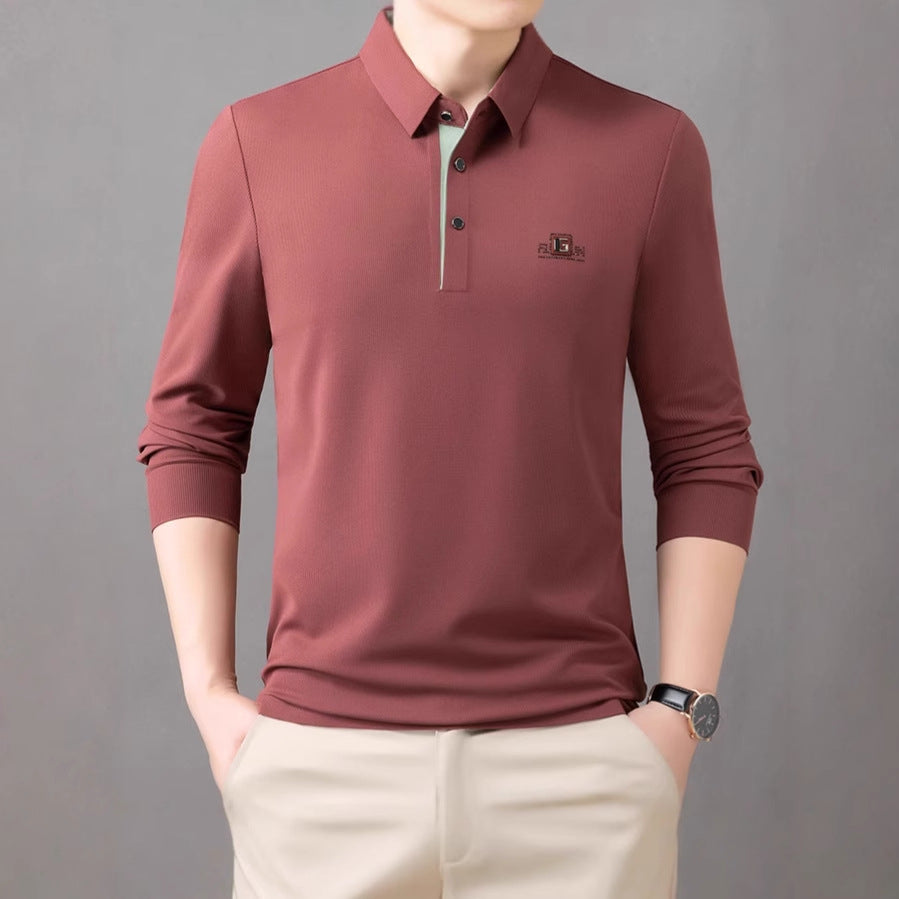 Herrpolo med lång ärm och modern krage, andningsbar