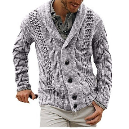 Herrkofta med modernt kabelmönster och stor sjalkrage Skorter