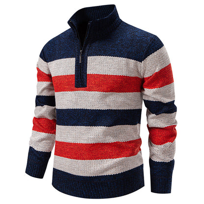 Men's stylish knit sweater with a half-high collar and contrasting stripes Skorter