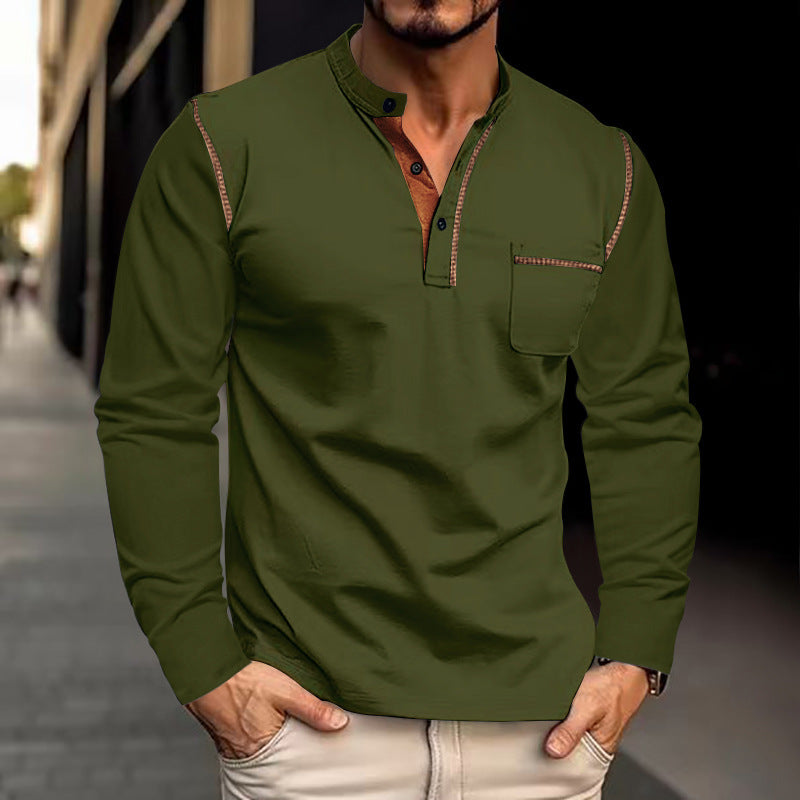 Men's casual long-sleeve blouse with innovative button closure and trendy fabric mix Skorter