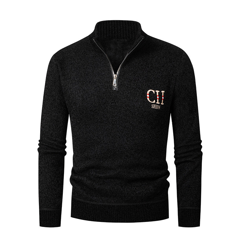 Men's stylish knit sweater with stand-up collar and zipper Skorter