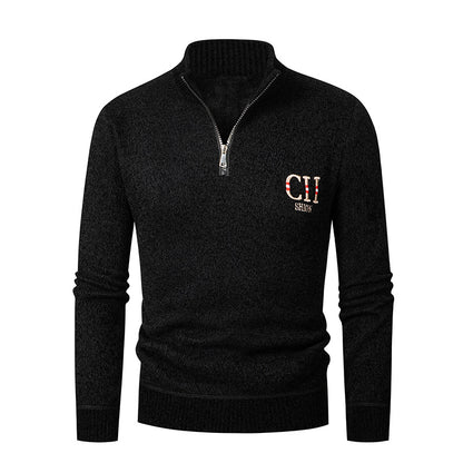 Men's stylish knit sweater with stand-up collar and zipper Skorter