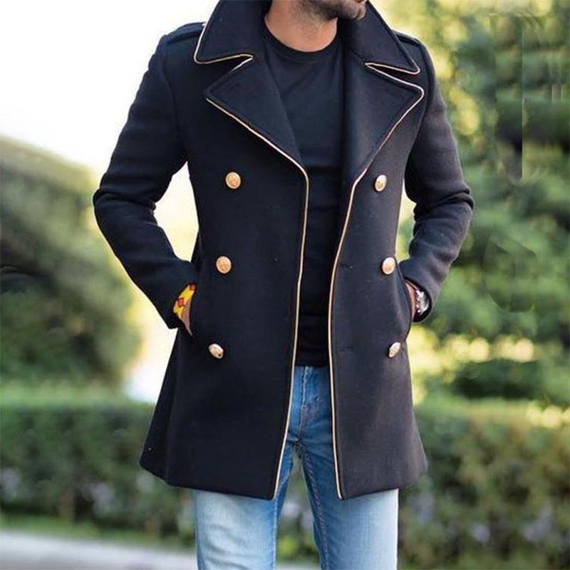 Men's stylish double-breasted coat jacket with golden accents Skorter
