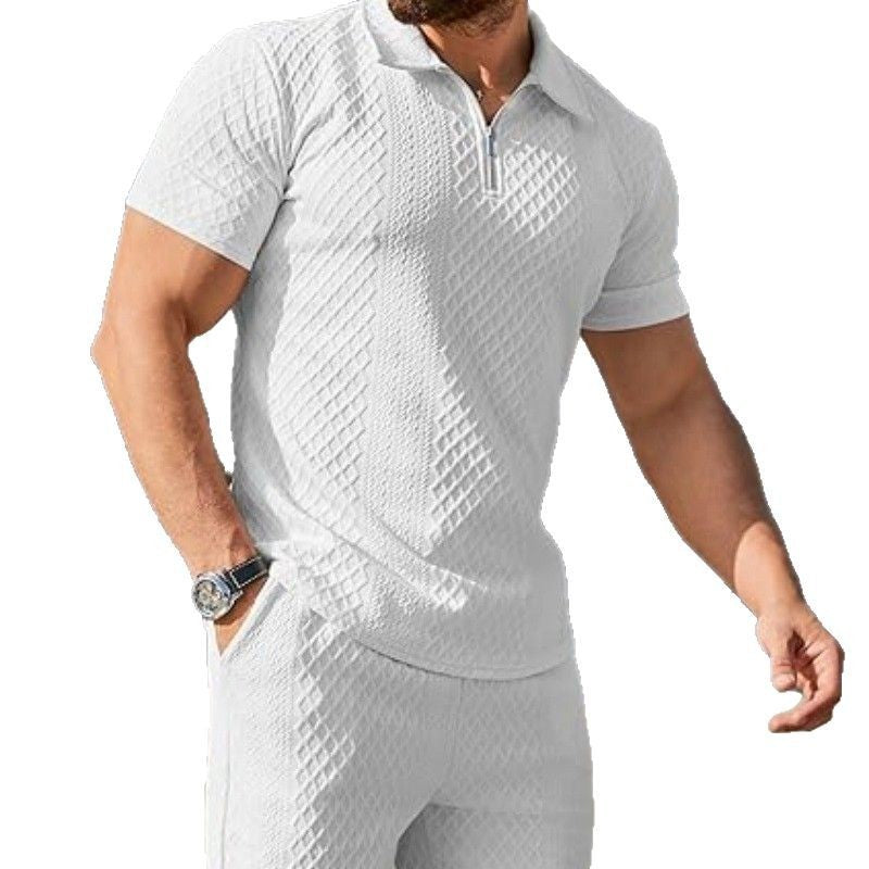 Men's sporty short sleeve set with zipper and knit pattern Skorter