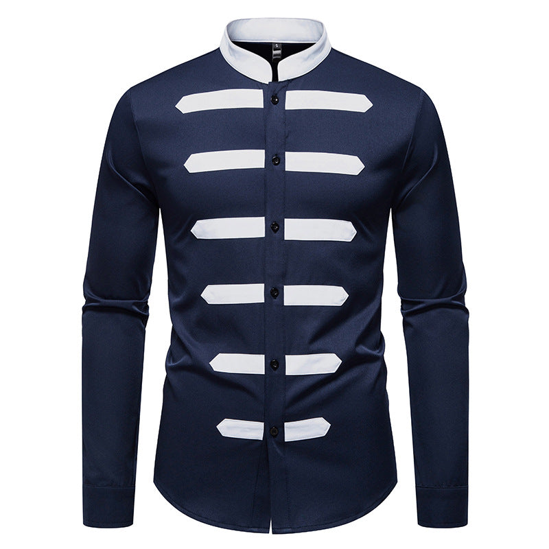 Men's Fashion Long Sleeve Shirt with Contrasting Inserts Skorter