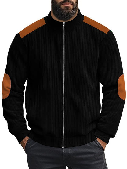 Men's cardigan with modern leather accents and high closed collar Skorter