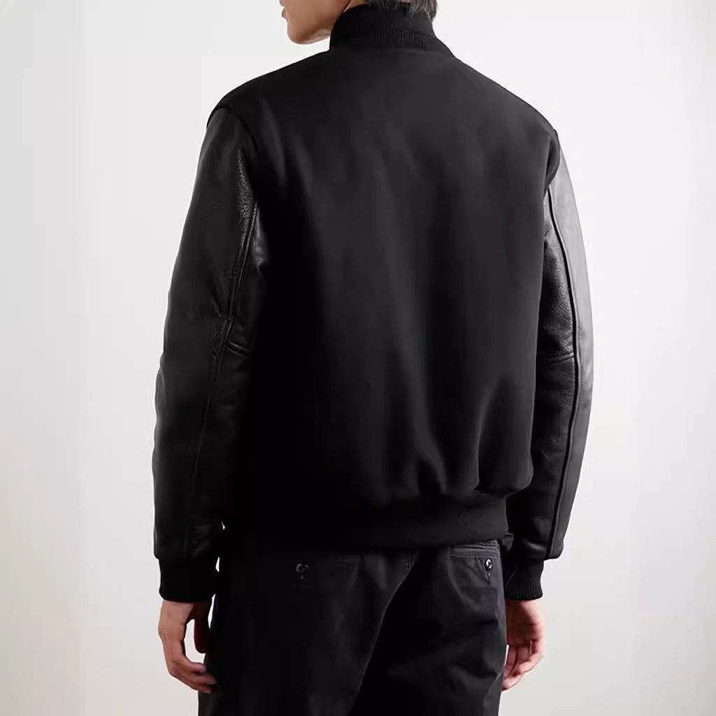 Men's stylish college jacket with leather sleeves Skorter