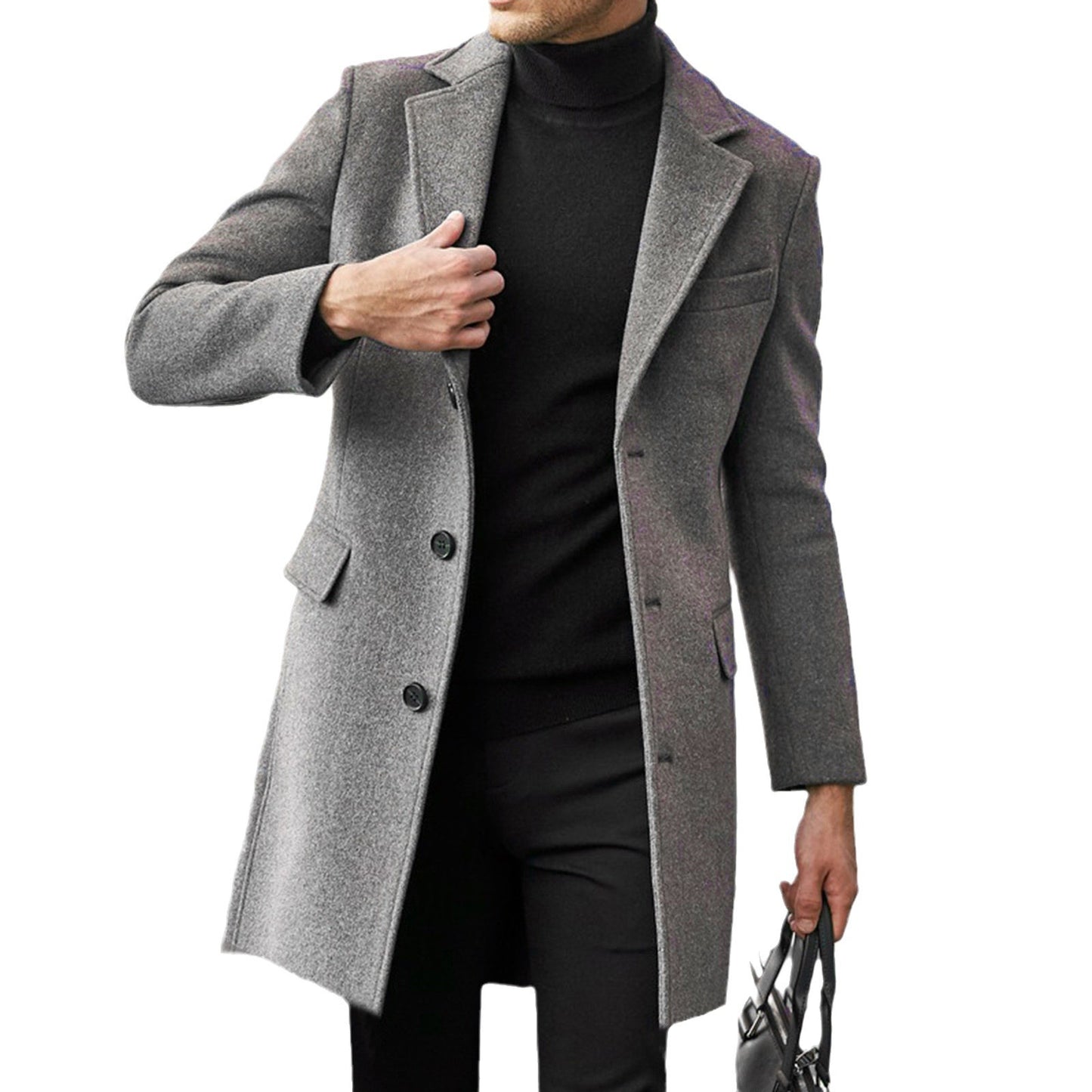 Men's elegant wool coat with classic lapels and concealed buttons Skorter