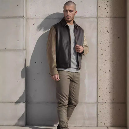 Men's stylish leather jacket with cord details and practical zippered pockets Skorter