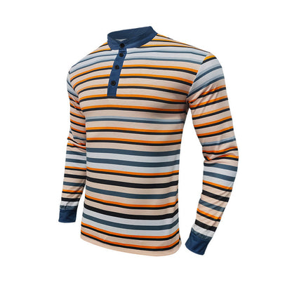 Men's long-sleeve shirt in an elegant striped look with a fashionable stand-up collar Skorter