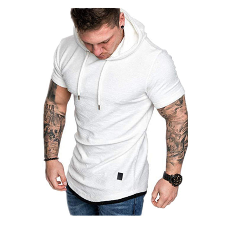 Men's Short Sleeve Hoodie with Textured Design Skorter