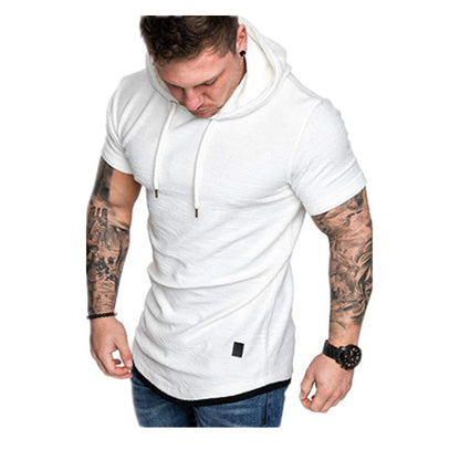 Men's Short Sleeve Hoodie with Textured Design Skorter