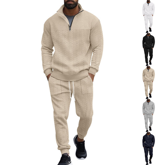 Men's sporty knit suit with stand-up collar and zipper Skorter
