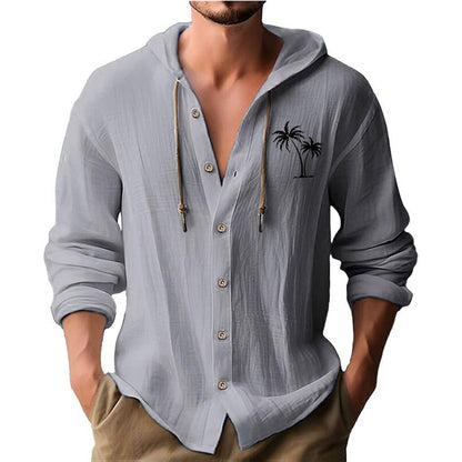 Men's casual hoodie shirt with decorative palm print and button placket Skorter