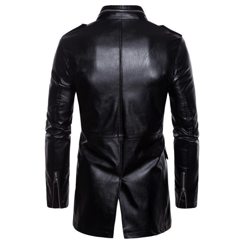 Men's stylish faux leather jacket with practical pockets and asymmetric zipper Skorter