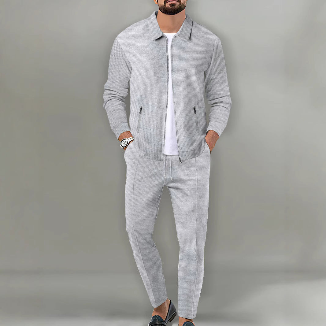 Men's sporty suit set with fashionable zipper and elastic waistband Skorter