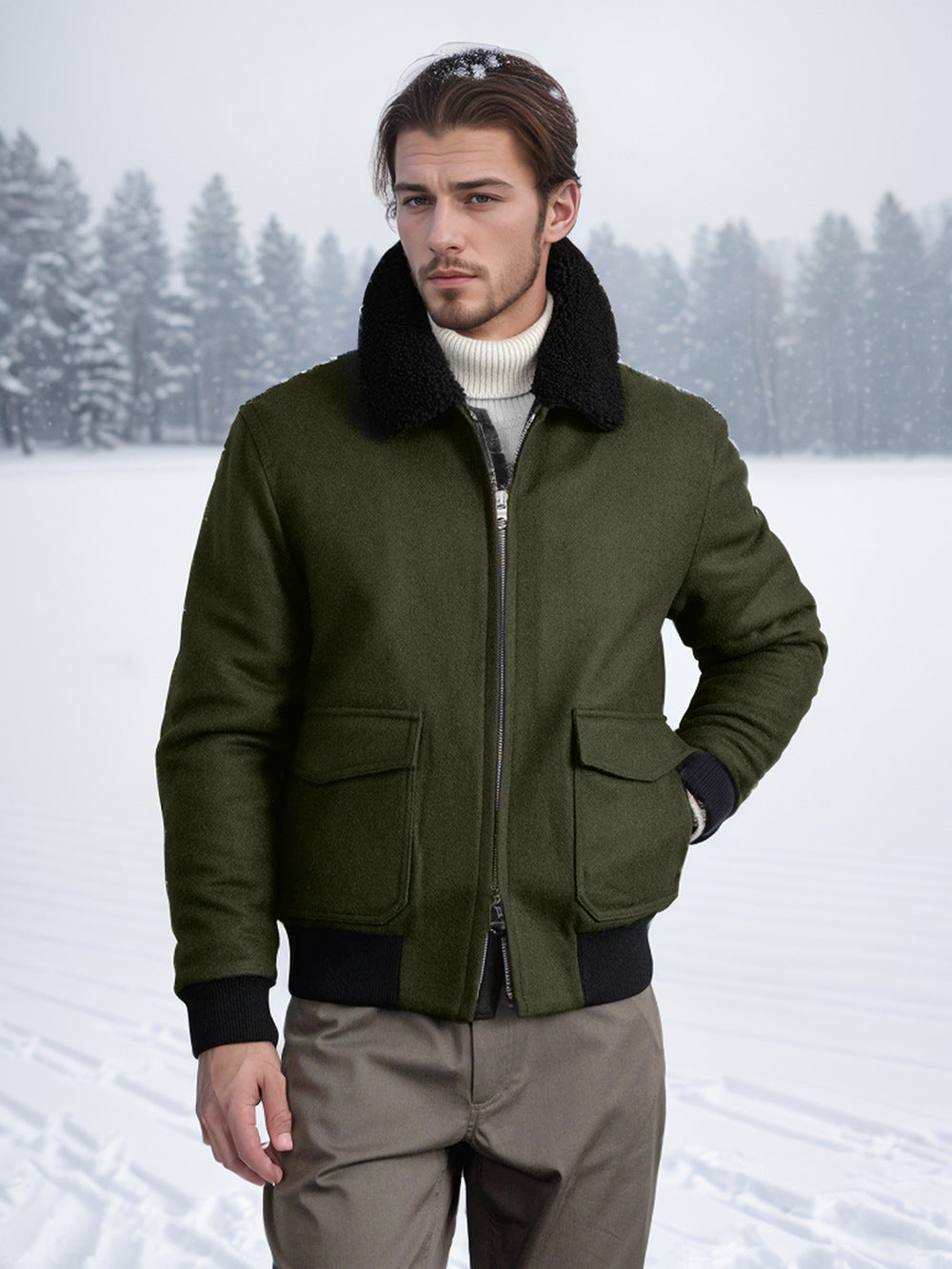 Men's warm fleece jacket with stand-up collar and practical pockets Skorter