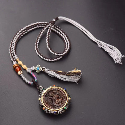 Skorter | Woman Versatile Retro Beauty National Necklace Three-tailed Fox Zhajilam Green Tara Thangka Jewelry
