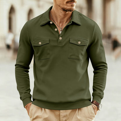 Men's stylish long-sleeve shirt with practical chest pockets and modern Henley neckline Skorter
