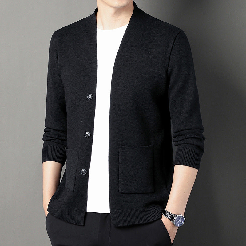 Men's Cardigan with Button Placket and Side Pockets Skorter