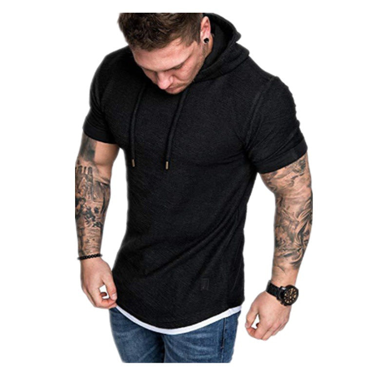 Men's Short Sleeve Hoodie with Textured Design Skorter