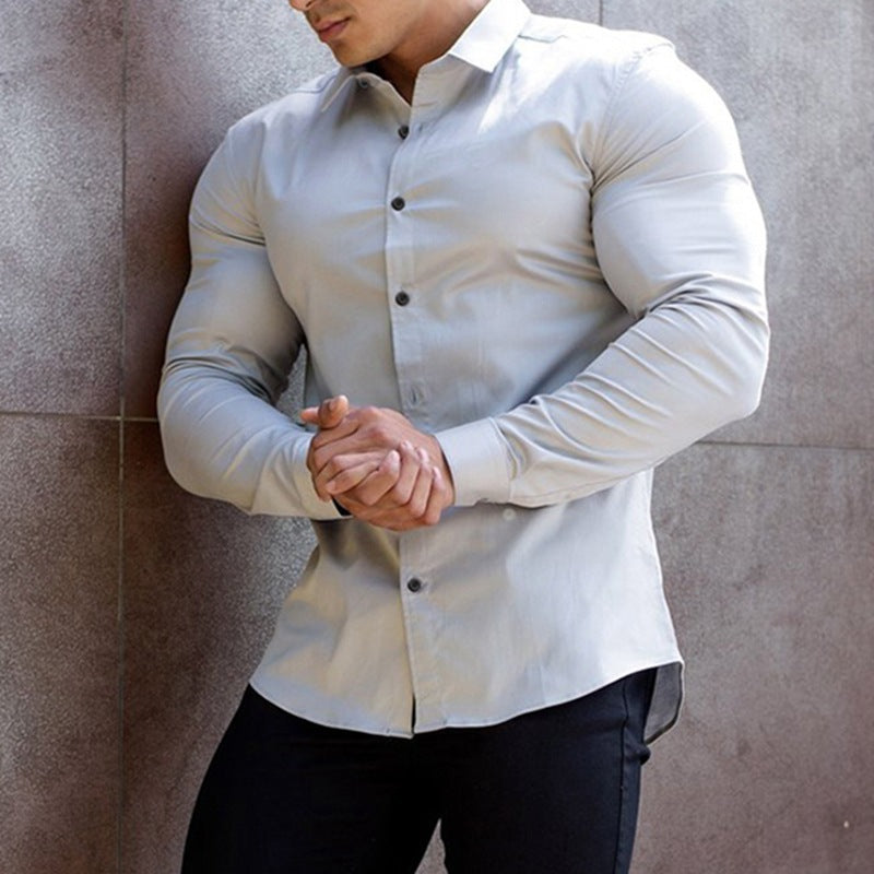 Men's sporty long sleeve shirt with textured fabric and modern cut Skorter