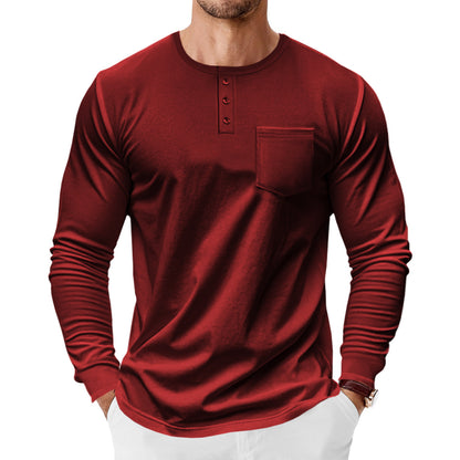 Men's long-sleeve shirt with fashionable Henley neckline and practical breast pocket Skorter