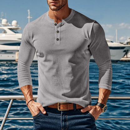 Men's long sleeve shirt with comfortable button placket and textured design Skorter