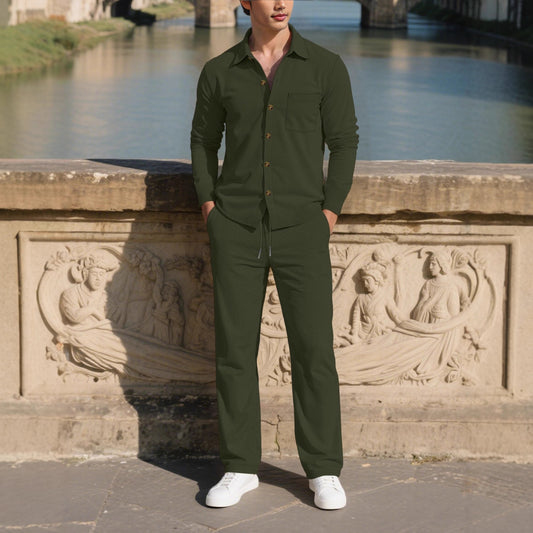 Men's stylish leisure suit set with comfortable cut and elegant button placket Skorter