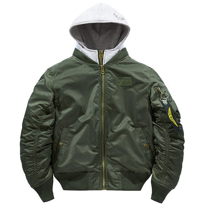 Men's Bomber Jacket with Removable Hood and Practical Pockets Skorter