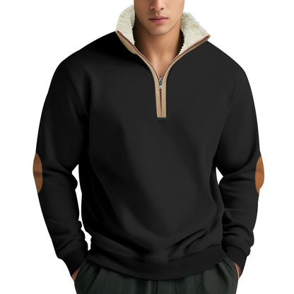 Men's stylish fleece pullover with half-zip and contrasting elbow patches Skorter