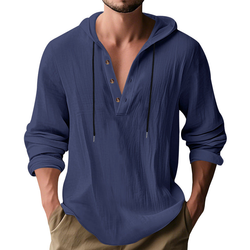 Men's stylish hooded shirt with button placket and casual fit Skorter