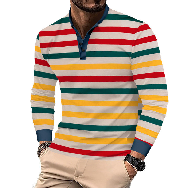 Men's long-sleeve shirt in an elegant striped look with a fashionable stand-up collar Skorter