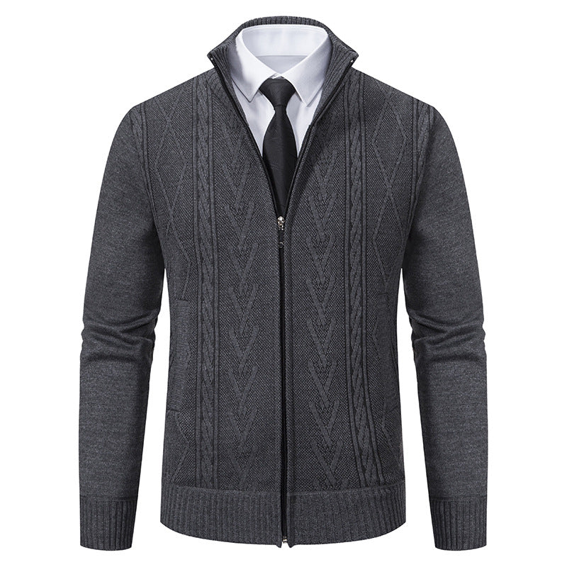 Men's cardigan with modern zipper and elegant cable structure Skorter
