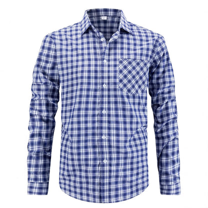 Men's stylish long sleeve shirt with checked design and breast pocket Skorter