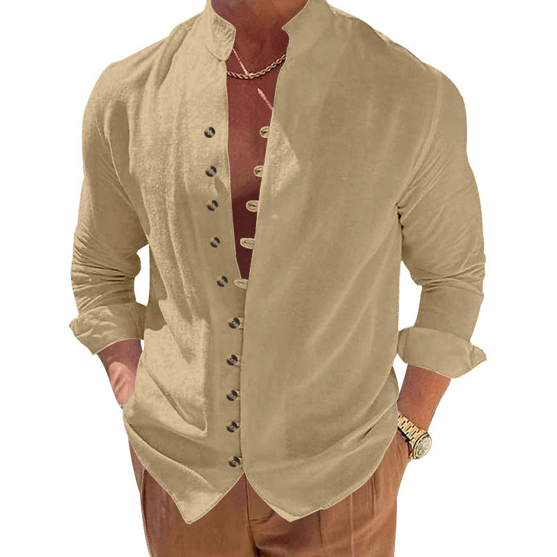 Men's stylish shirt with fashionable buttons and modern stand-up collar Skorter