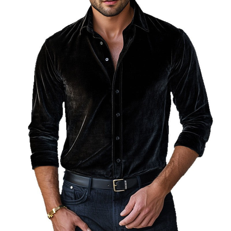 Men's elegant velvet shirt with fine details Skorter