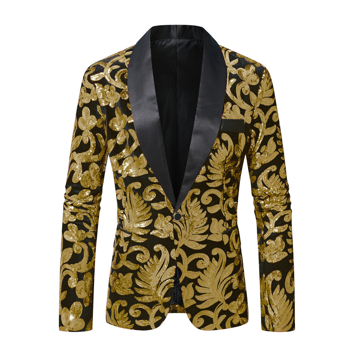 Men Sparkling Sequin Blazer with Floral Design Skorter