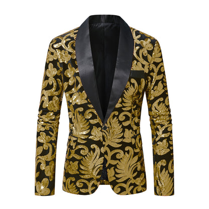 Men Sparkling Sequin Blazer with Floral Design Skorter