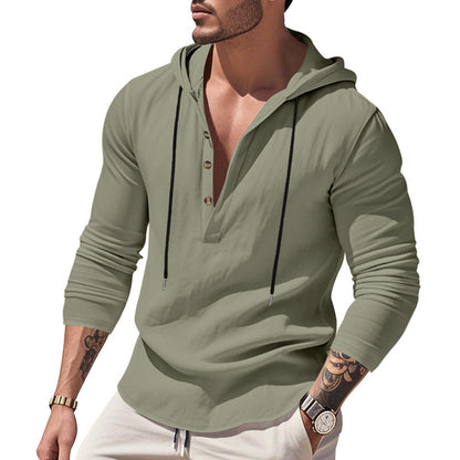 Men's stylish hooded shirt with button placket and casual fit Skorter