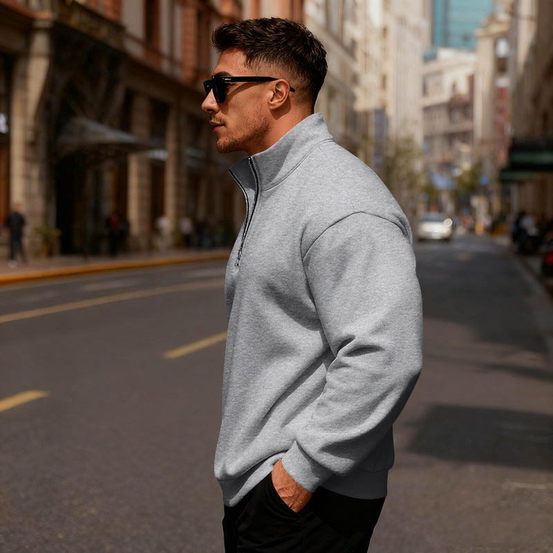 Men's sporty sweater with stand-up collar and half zipper Skorter