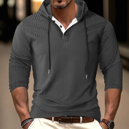 Herrtröja med lång ärm och texturerad yta, sportig hoodie