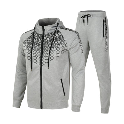 Men's sporty tracksuit set with innovative honeycomb pattern and practical zipper Skorter