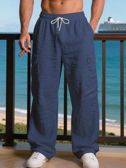 Men's relaxed cargo pants with elastic waistband and practical side pockets Skorter