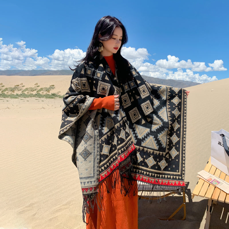Skorter | Ethical Tibetan shawl cape Warm scarf