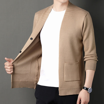 Men's Cardigan with Button Placket and Side Pockets Skorter