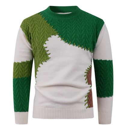 Men's Stylish Knit Sweater with Creative Patchwork Design Skorter